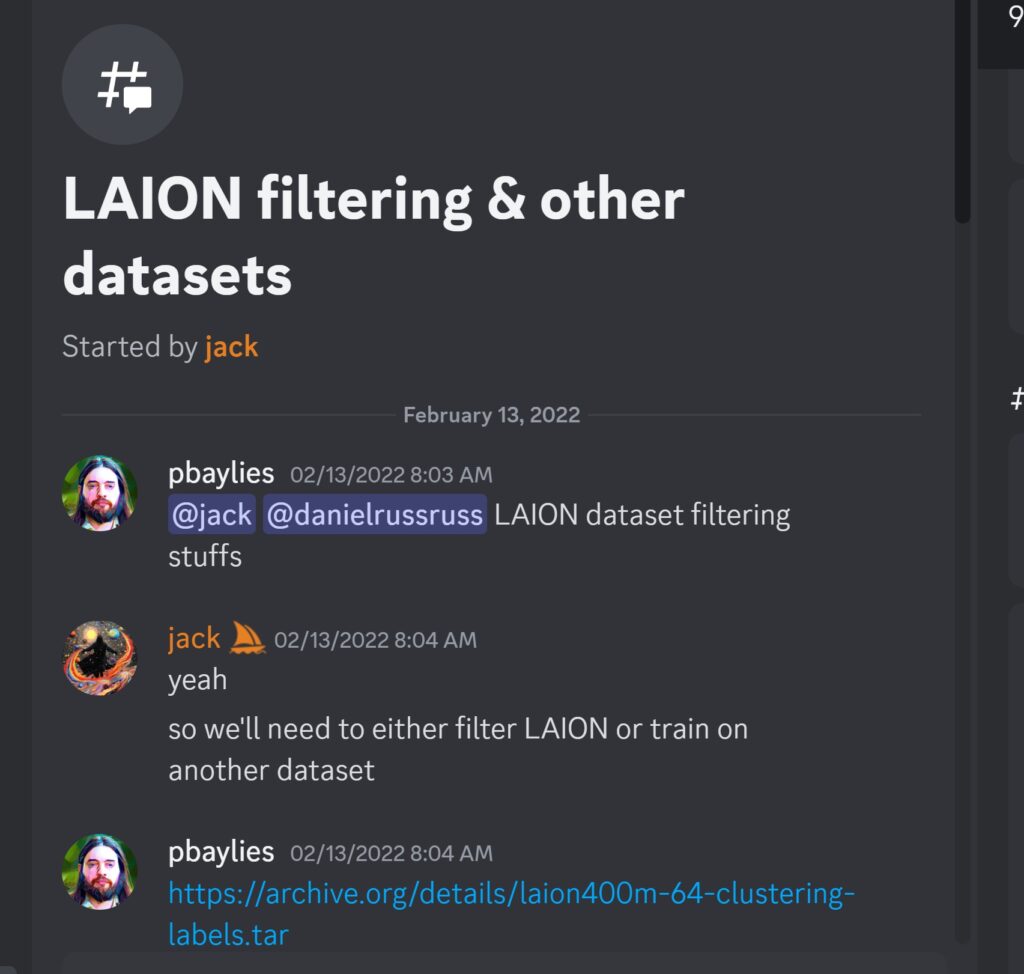 LAION filtering & other datasets started by MJ developer Jack February 13, 2022